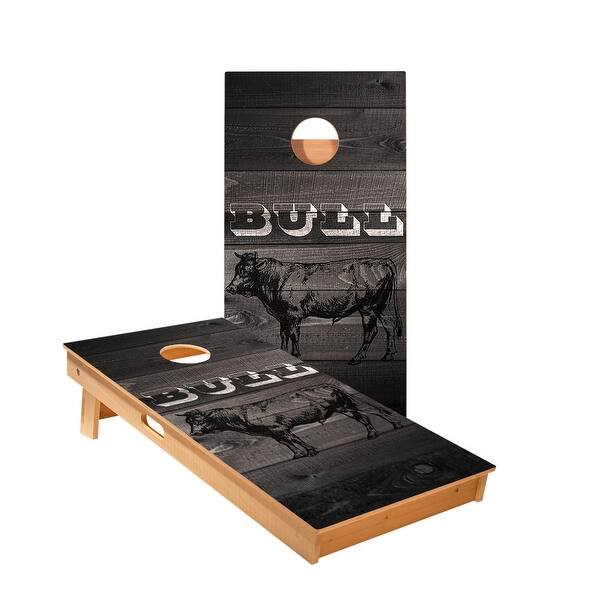 slide 2 of 5, Black Barnwood Bull Cornhole Boards NO Bags - Add Board Lights