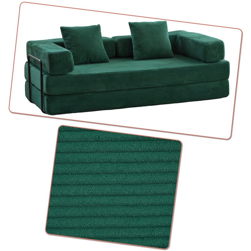 Modern Minimalist Compressed Upholstered Convertible Two-Seater Sofa Bed with External Metal Frame