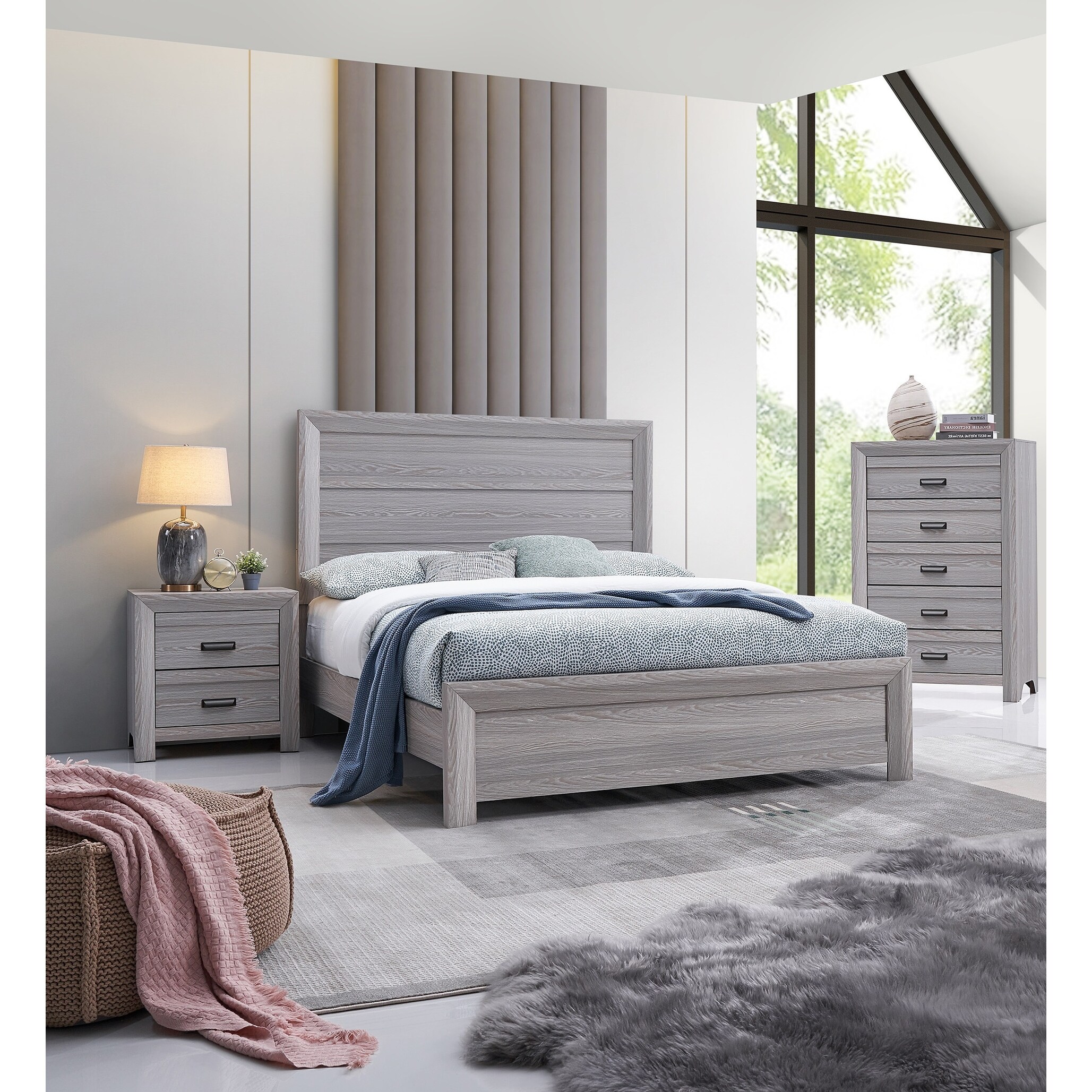 Wooden Queen Size Platform Bed Bedroom Furniture Queen Panel Bed Gray Brown Finish Contemporary Style On Sale Bed Bath Beyond 40295961