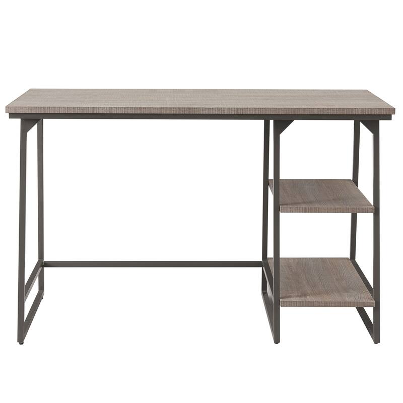 Home Office Desk with Stepped Shelf - Wood & Iron Desk, 48" L x 24" W