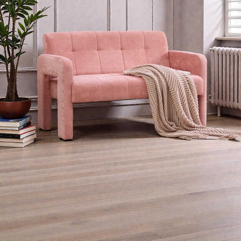 Modern Double Armchair Upholstered 2-Seater Sofa with Dual Armrests, Chenille Fabric Compact Couch for Living Room