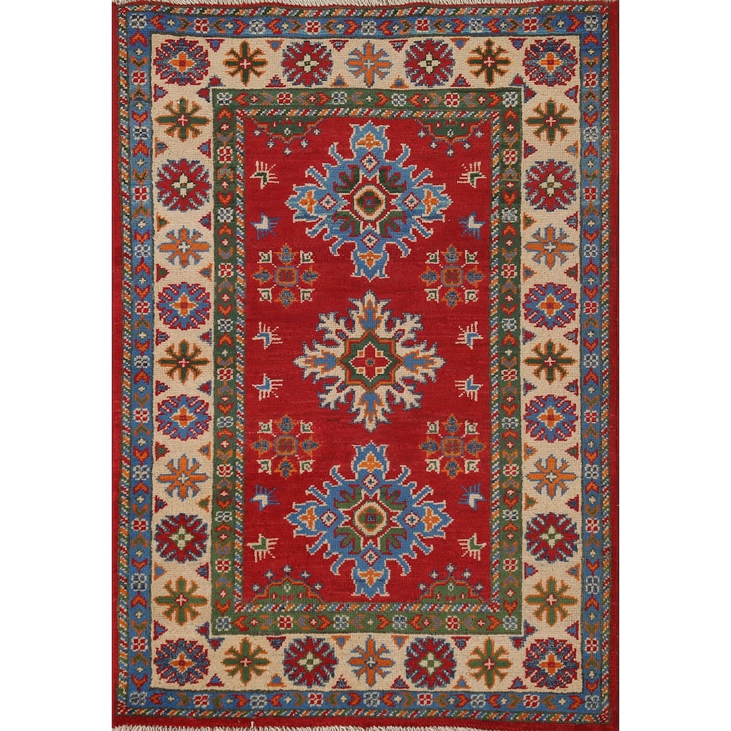 Red Kazak Accent Rug Hand-Knotted Oriental Wool Carpet - 2'9"x 4'1"