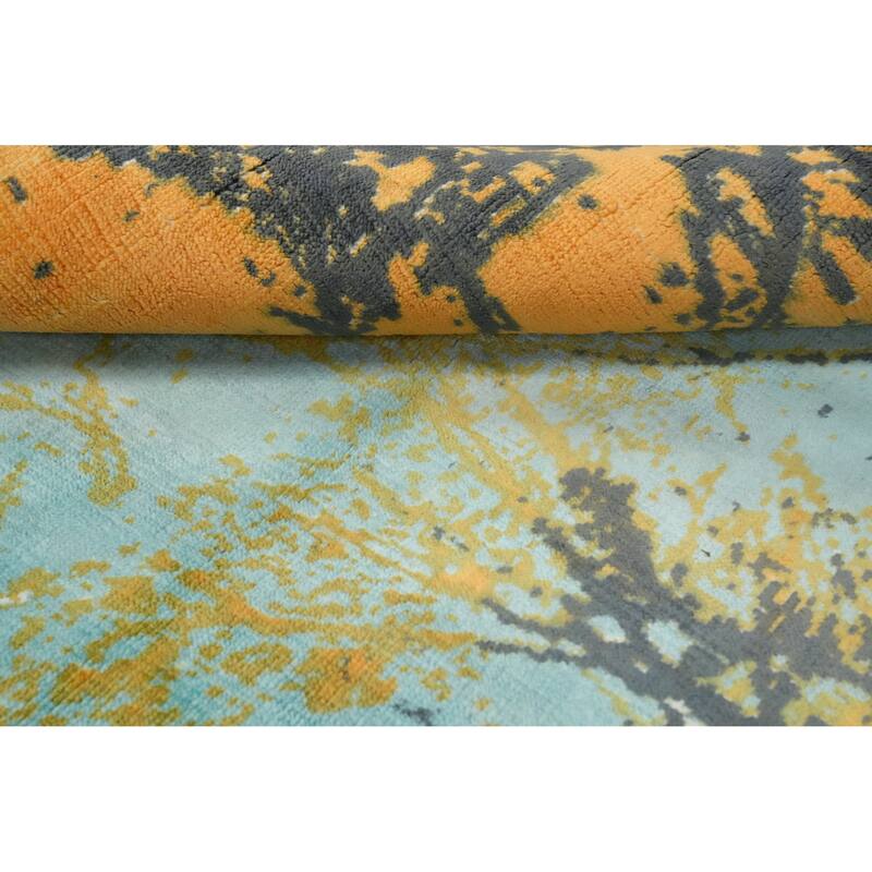 Hand Knotted Oriental Viscose Silk Carpet Modern Pictorial Multi-Colored Abstract Area Rug - 7' 8'' X 5' 7''