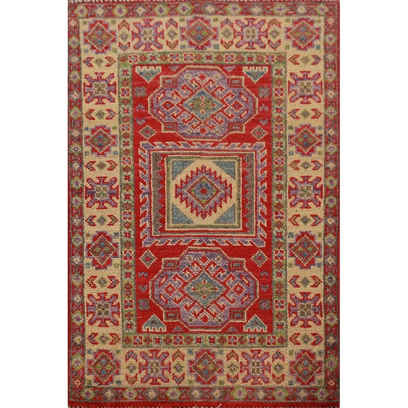 Geometric Kazak Oriental Foyer Rug Traditional Handmade Wool Carpet - 2'0"x 3'0"
