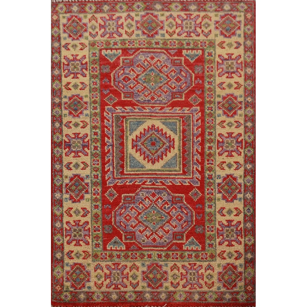 Geometric Kazak Oriental Foyer Rug Traditional Handmade Wool Carpet - 2'0"x 3'0"
