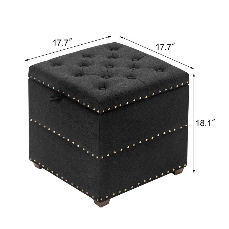 Adeco Fabric Square Ottoman with Tray