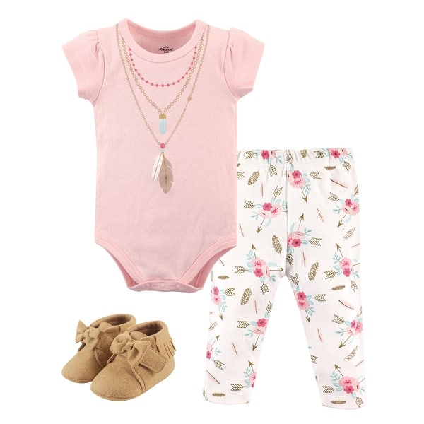 slide 1 of 1, Little Treasure Baby Girl Cotton Bodysuit, Pant and Shoe 3pc Set, Boho 0-3 Months - Boho