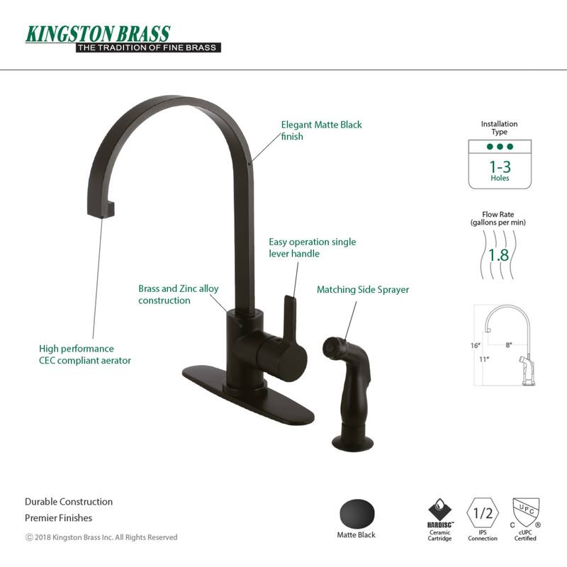 Continental 1-Handle Kitchen Faucet with Side Sprayer