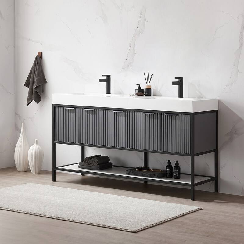 Marcilla 60 in. Double Sink Bath Vanity with Stone Sink Top