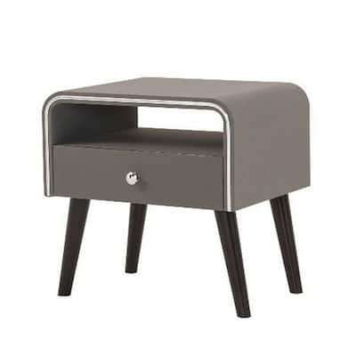 Curved Edge 1 Drawer Nightstand with Chrome Trim, Gray and Brown
