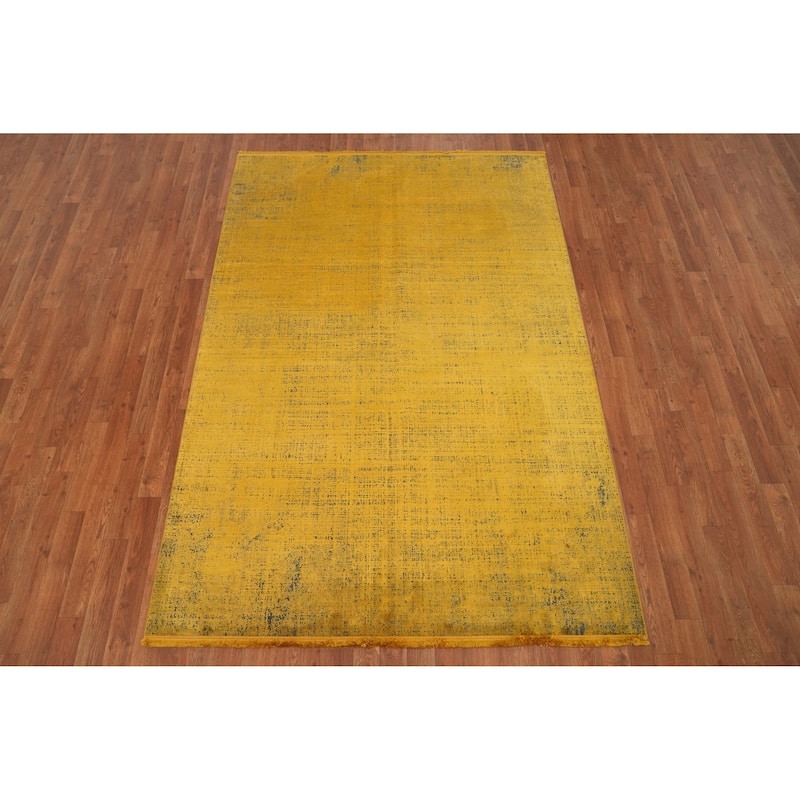 Machine Made Oriental Polyester Carpet Modern Abstract Yellow & Gold Abstract Area Rug - 7' 5'' X 5' 2''