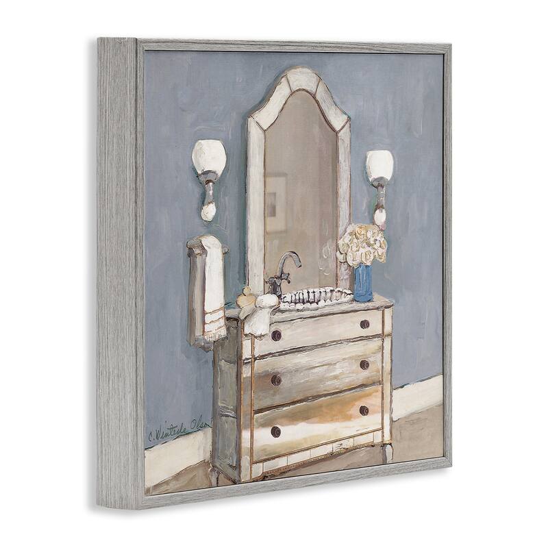 Stupell Bathroom Sink & Mirror Framed Giclee Art Design By Charlene Olson
