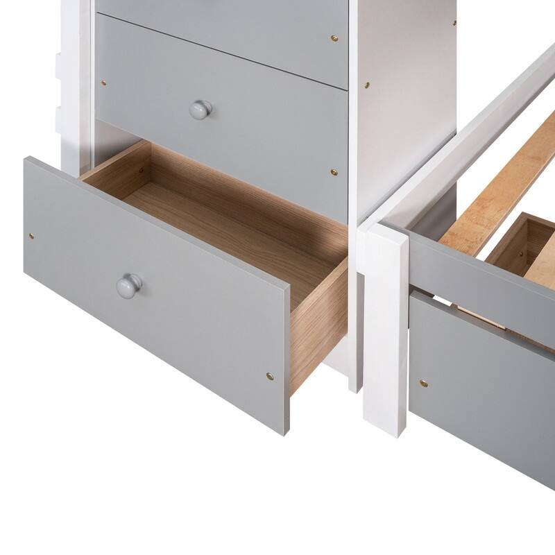 Twin over Twin Wooden Loft Bunk Bed with Drawers and Ladder