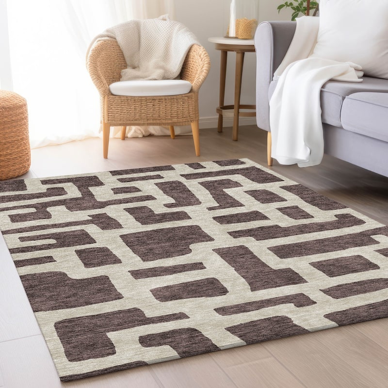 Premium Washable Super Soft Geo Maze Mayfield Rug - Fudge - 5' x 7'6"