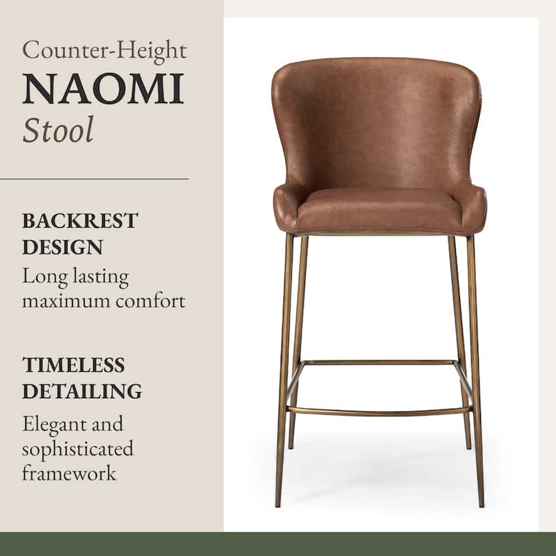 Maven Lane Naomi Metal Kitchen Stool with Vegan Leather Upholstery