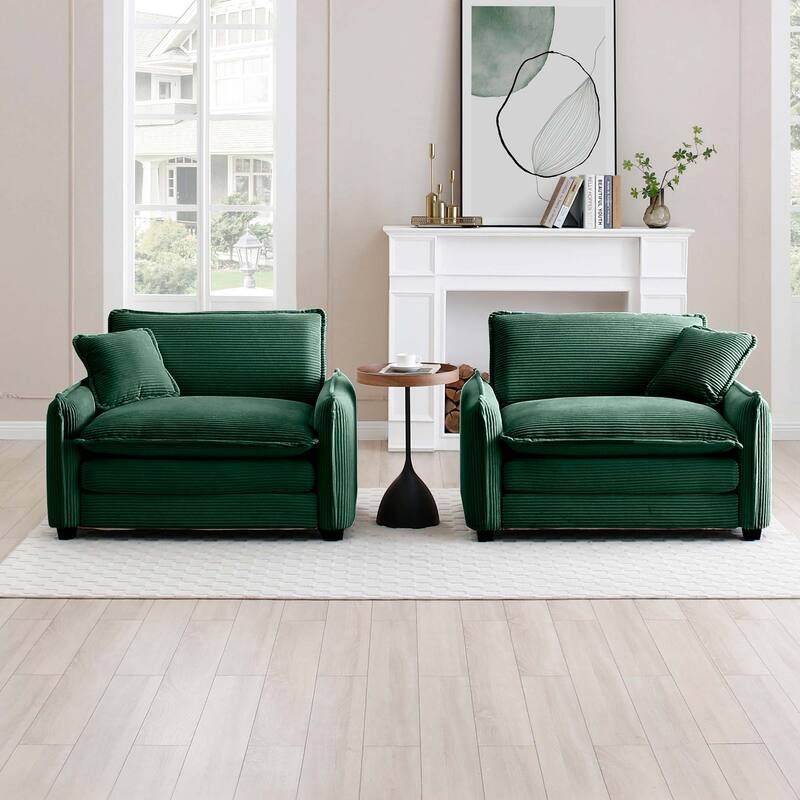 Ergonomic Corduroy Single Deep Seat Sofa Chair, (Set of 2)