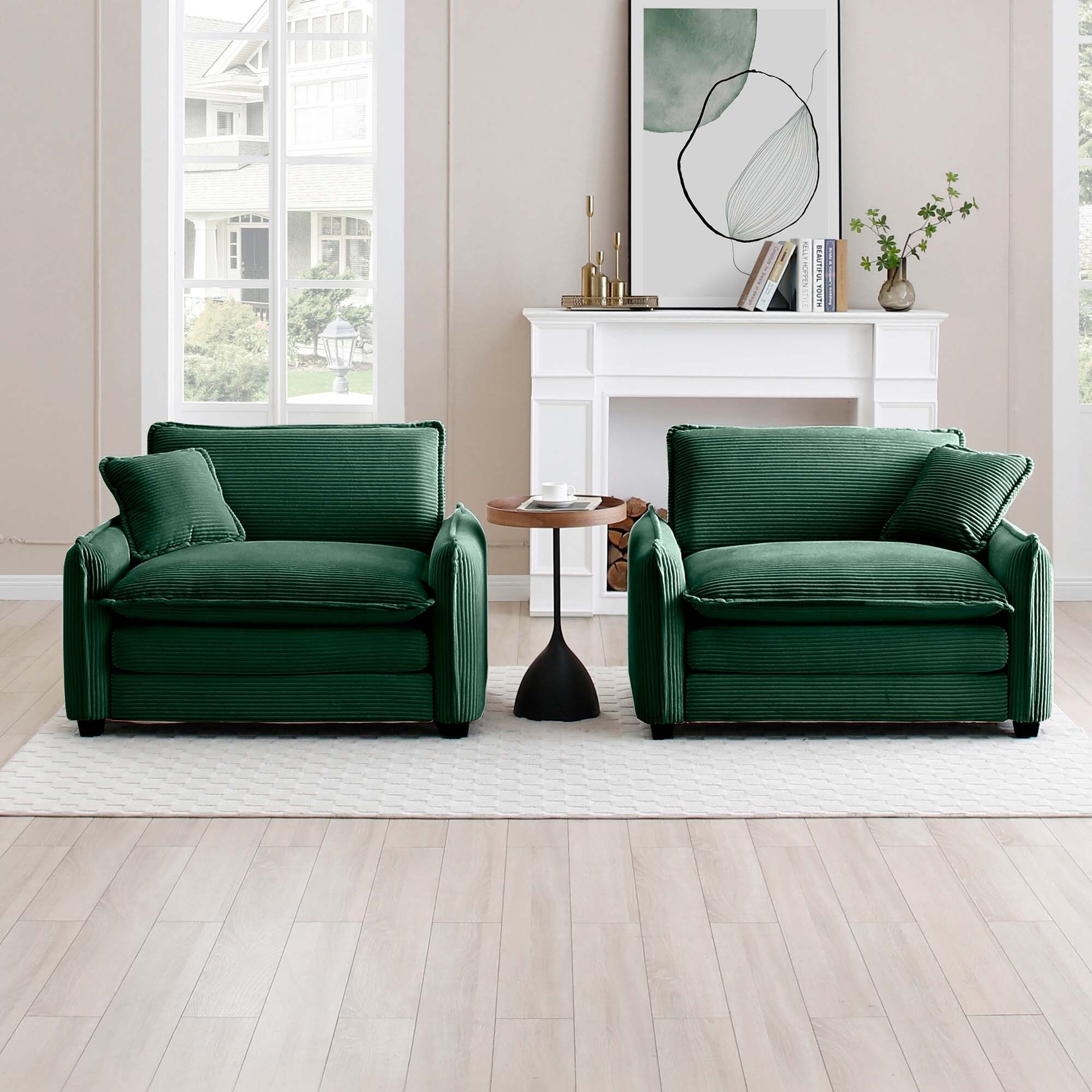 Ergonomic Corduroy Single Deep Seat Sofa Chair, (Set of 2) - On