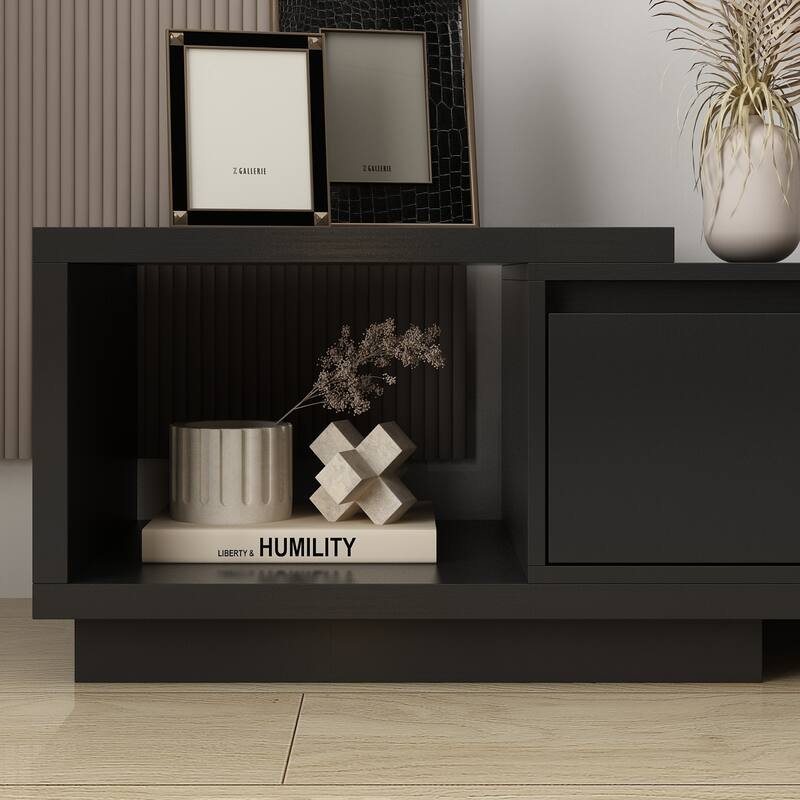 Modern Style Extendable TV Stand with 3Drawer White/Black 65.4"-106.3" Entertainment Center Table