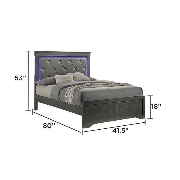 dimension image slide 11 of 12, Blaze 4PC/5PC Bedroom Set - Modern Elegance with Tufted LED Bed, Velvet-Lined Drawers, and Textured Detailing