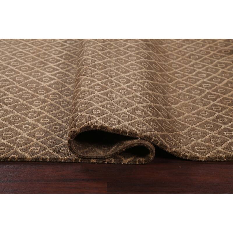 Vegetable Dye Trellis Nepalese Oriental Area Rug Handmade Wool Carpet - 6'1" x 9'0"