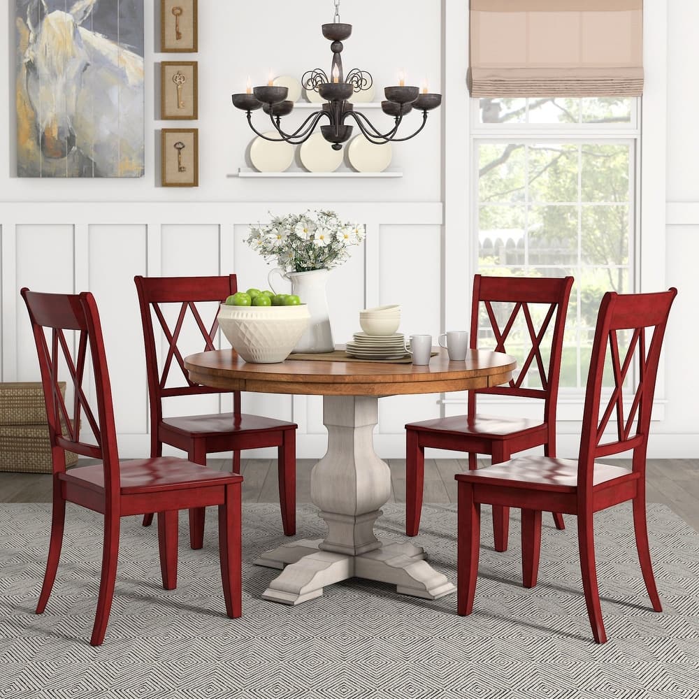 Eleanor Antique White Round Solid Wood Top 5-Piece Dining Set - X Back by iNSPIRE Q Classic