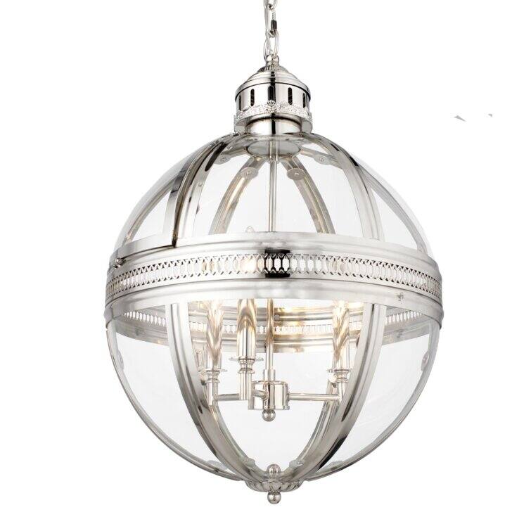 Victorian Chrome Glass Ornament Pendant, Entryway Globe Dimmable Chandelier, Medieval Hotel & Ancient Times Style
