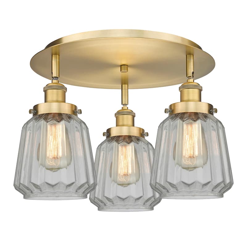 Innovations Lighting Chatham - 3 Light 18" Flush Mount - Clear/Brushed Brass