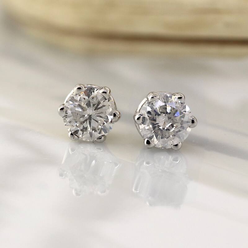 Auriya 14k Gold 1/2ctw Round Diamond Stud Earrings 6-Prong (I-J, I1-I2)