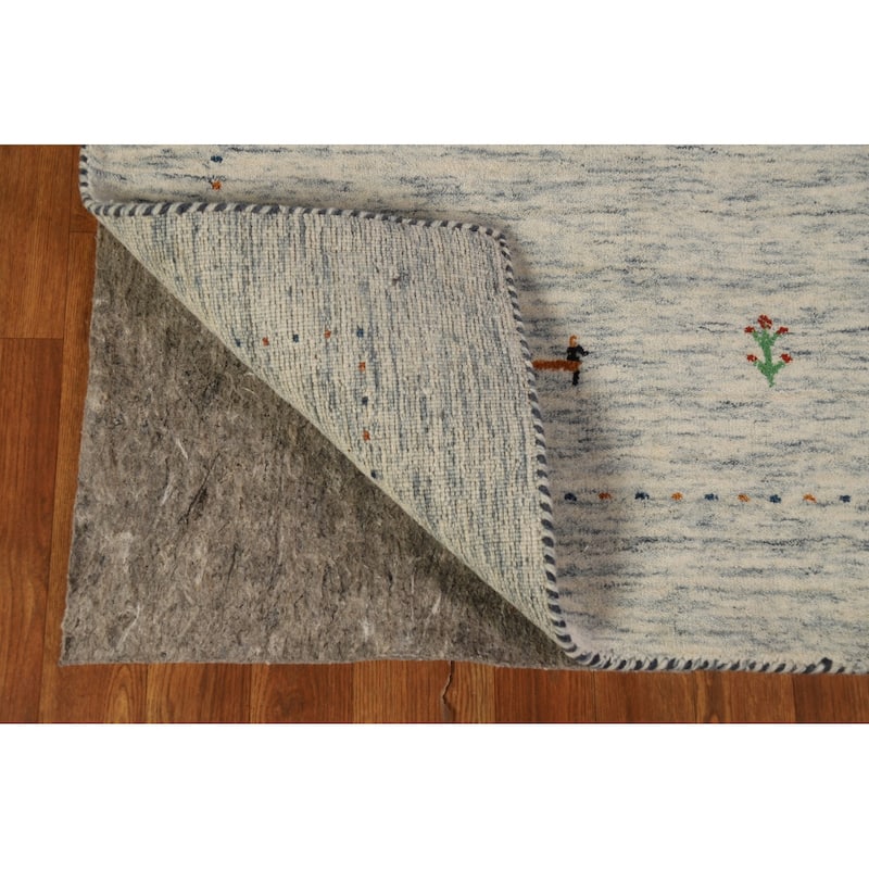 Beige Tribal Gabbeh Oriental Rug Hand-Knotted Wool Carpet - 4'0" x 5'9"