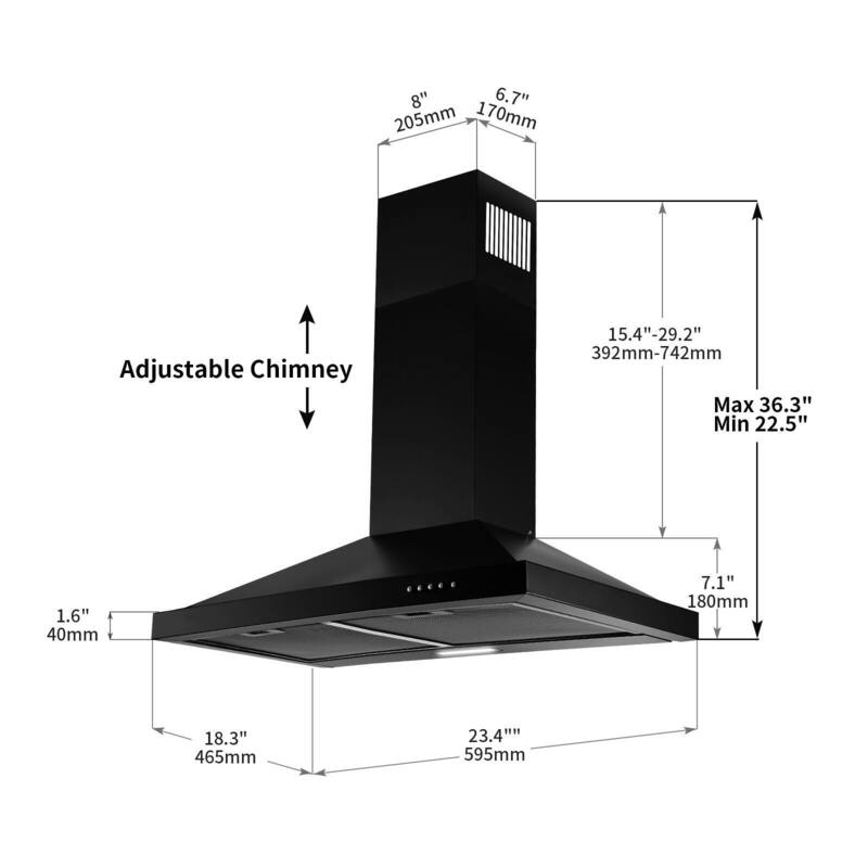 350CFM Ducted/Ductless Stainless Steel Wall Mount Range Hood Kitchen