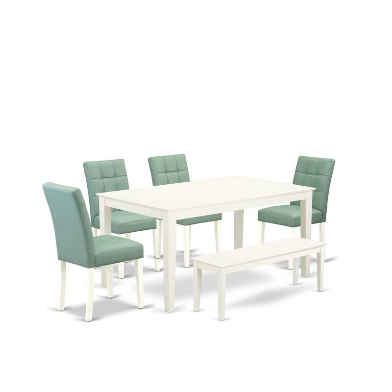 Rustic Dining Table Set - 6 Piece Kitchen Table & Chairs - Linen White Finish