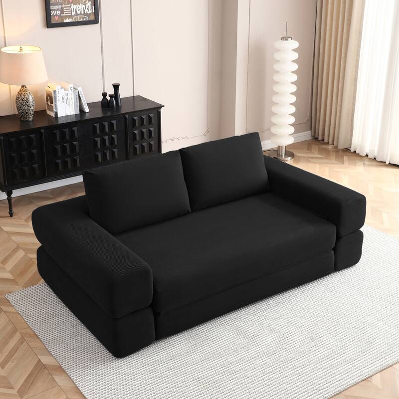 Multi-Functional Folding Sofa Bed Convertible Floor Sofa Couch Black Lounge Sofa Sleeper Sofa Couch with Pillows