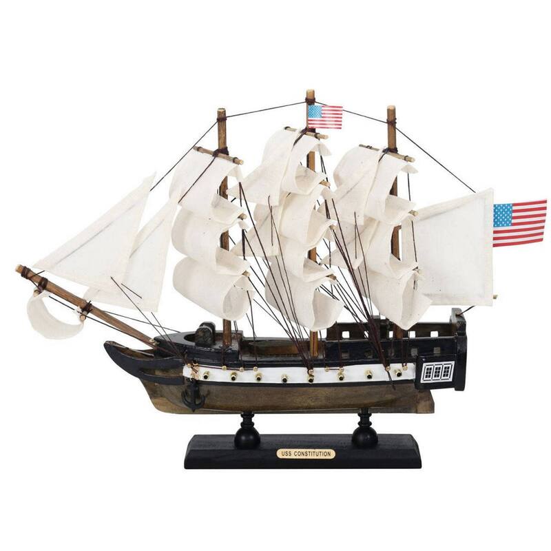 12" Wooden USS Constitution Limited Tall Ship Model Ideal Addition to Desk, Shelf or Table - 12" L x 2" W x 9" H - White-Brown-Black