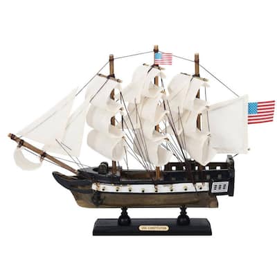 12" Wooden USS Constitution Limited Tall Ship Model Ideal Addition to Desk, Shelf or Table - 12" L x 2" W x 9" H