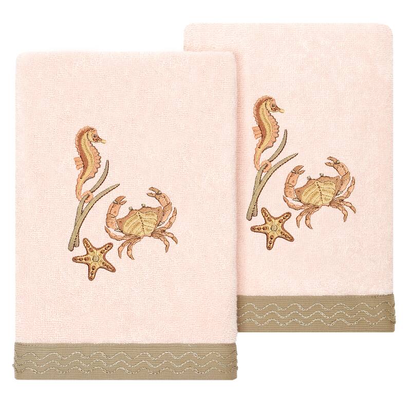 Authentic Hotel and Spa Turkish Cotton Aaron 2PC Embellished Hand Towel Set - Blush