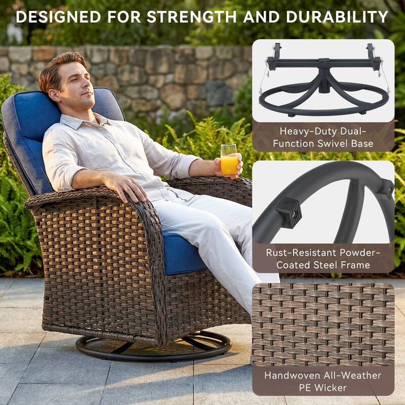 Pocassy Outdoor Wicker Patio Sofa with Swivel Chair and Ottomans