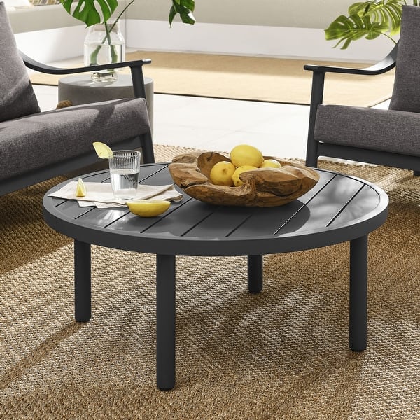 slide 2 of 7, Terrace 35" Outdoor Patio Aluminum Round Coffee Table Graphite
