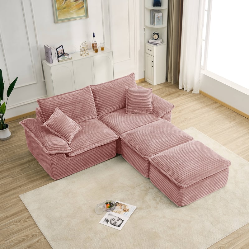 Rossetta 2-Seat Oversized Personalized Corduroy Soft Modular No Assembly Sofa with 2 Movable Ottoman