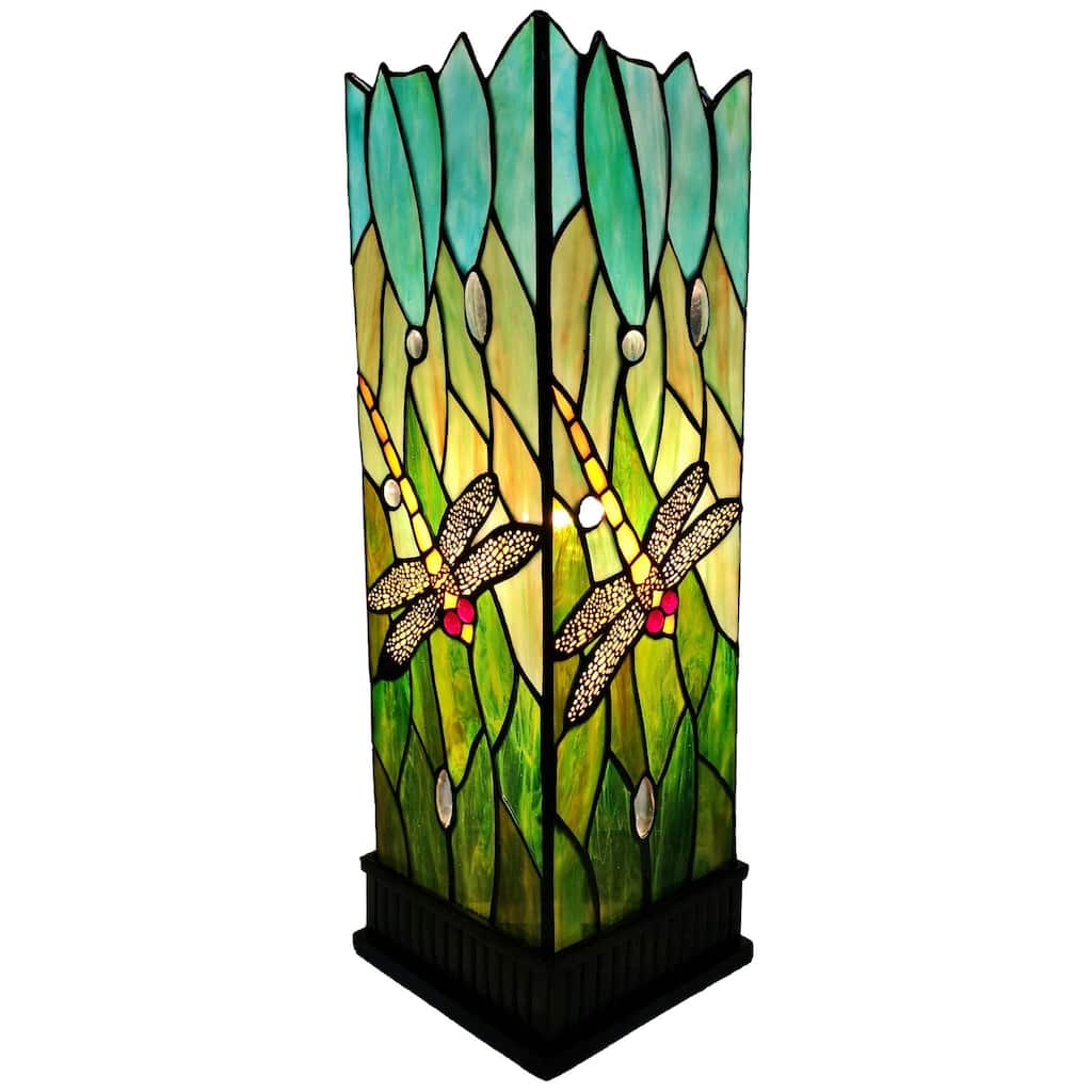 18" Tiffany Style Dragonfly Dark Brown Base Table Lamp - Multicolored
