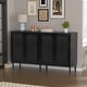 preview thumbnail 4 of 9, Anmytek 4-Door Black Rattan Buffet Sideboard Modern Accent Storage Cabinet with Adjustable Shelf - 63" W x 15.7" D x 35.4" H