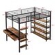 preview thumbnail 14 of 16, Black Metal Loft Bed with Underneath Built-in Desk, Multi-layer Shelves, Ladder and Full-length Guardrails for Kids, Teens