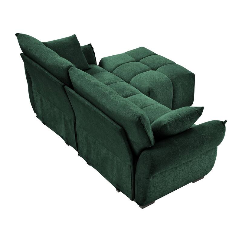 Modern 2-Seater Loveseats Sofa with 1 Ottomans & Throw Pillow
