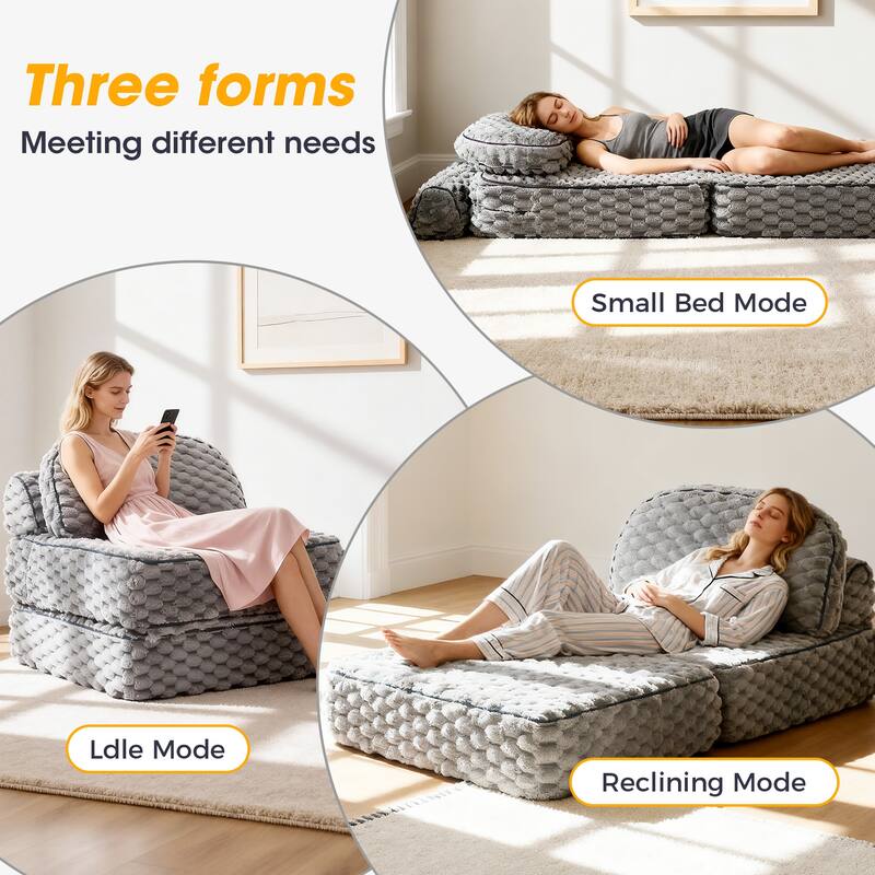 3-in-1 Convertible Sofa Bed Soft Fuzzy Fabric