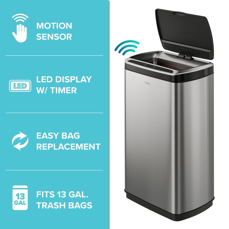 KRAUS GarbagePro Touchless Motion Sensor Stainless Steel Trash Can