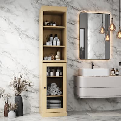 Palace Imports 100% Solid Wood 16.5" Bathroom Storage Cabinet with Clear Glass Doors and Adjustable Shelves