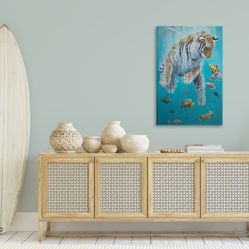 Stupell Swimming Tiger Among Fish Canvas Wall Art Design By Heather Gauthier
