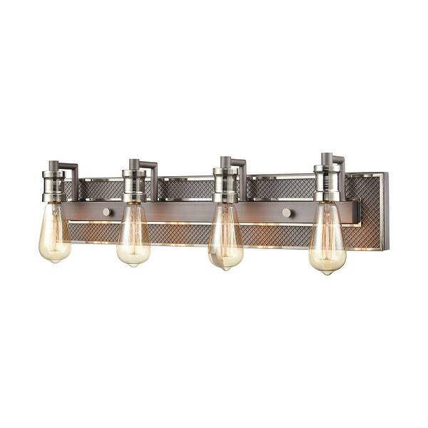 slide 2 of 3, Gridiron 4-Light Vanity Light in Weathered Zinc and Polished Nickel