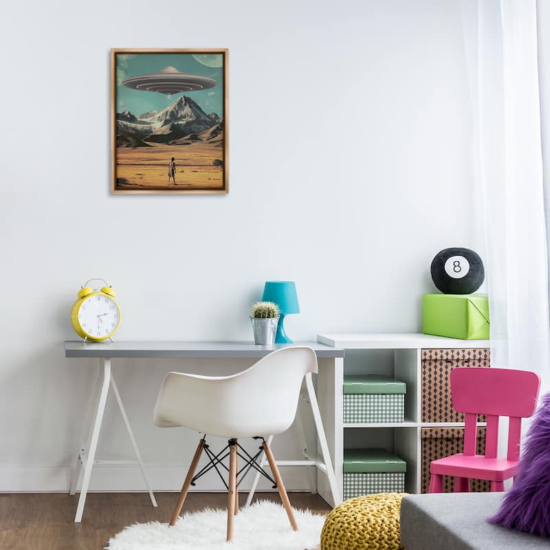 Stupell Woman with Overhead UFO Framed Floater Canvas Wall Art Design By Wumples