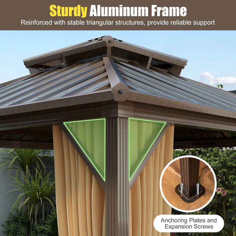 Costway 10 X 10 FT Hardtop Gazebo with Curtain Heavy-Duty Double-Roof