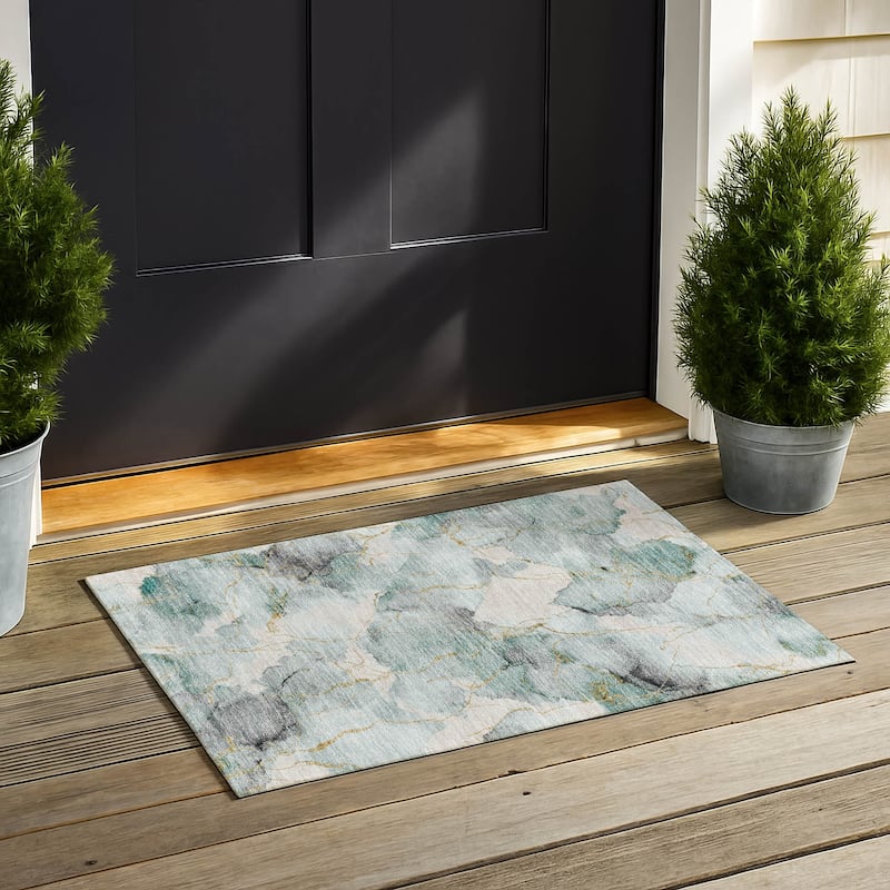 Machine Washable Indoor/ Outdoor Modern Brighton Chantille Rug - Seafoam - 1'8" x 2'6"